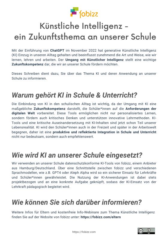 Vorschau: Titelseite von Handreichung für Eltern: KI – ein Zukunftsthema an unserer Schule