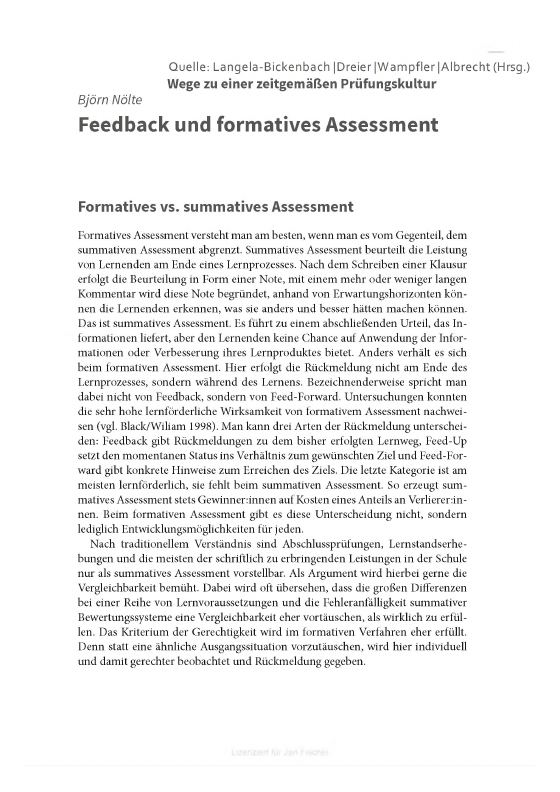 Vorschau: Titelseite von Feedback und formatives Assessment